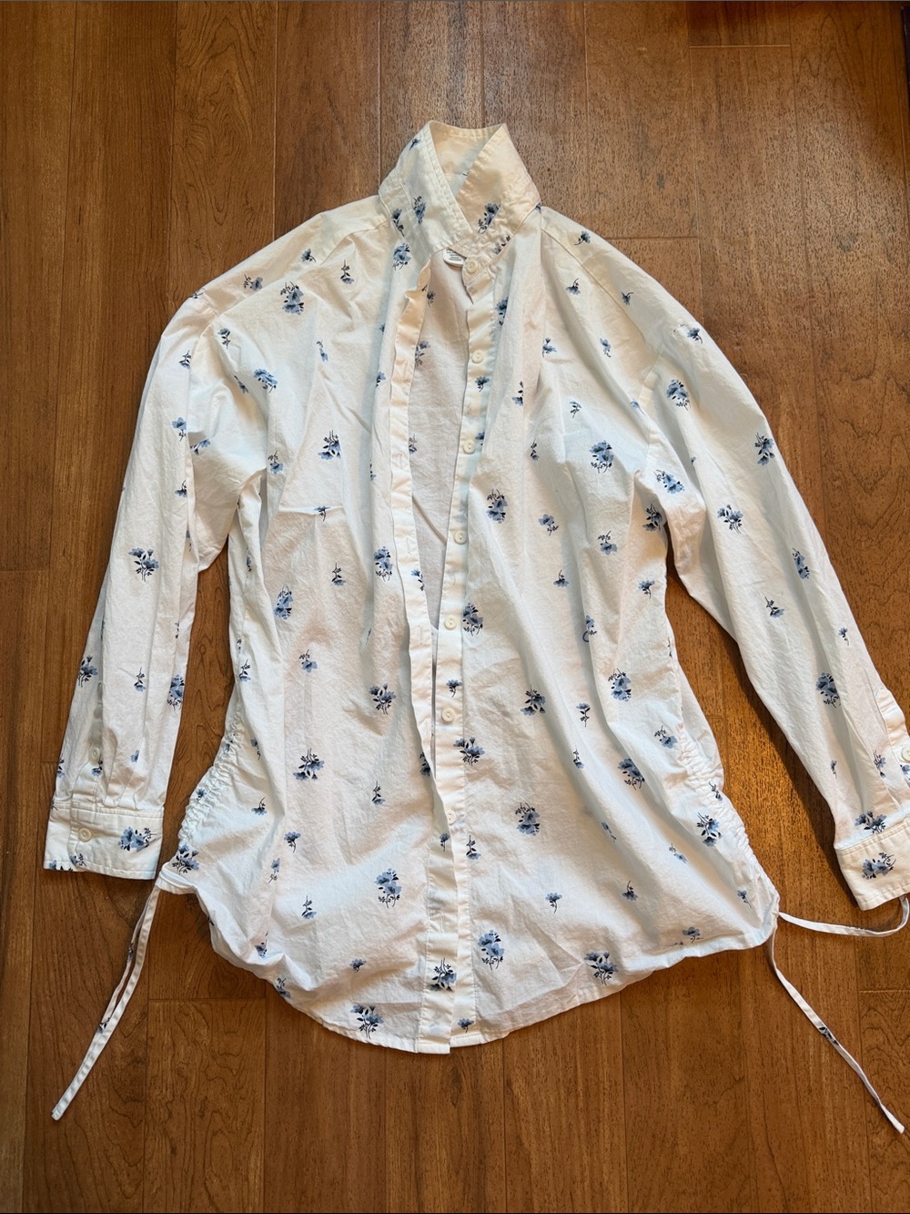 PINK Victoria's Secret White Button-Up Shirt with Blue Floral Print